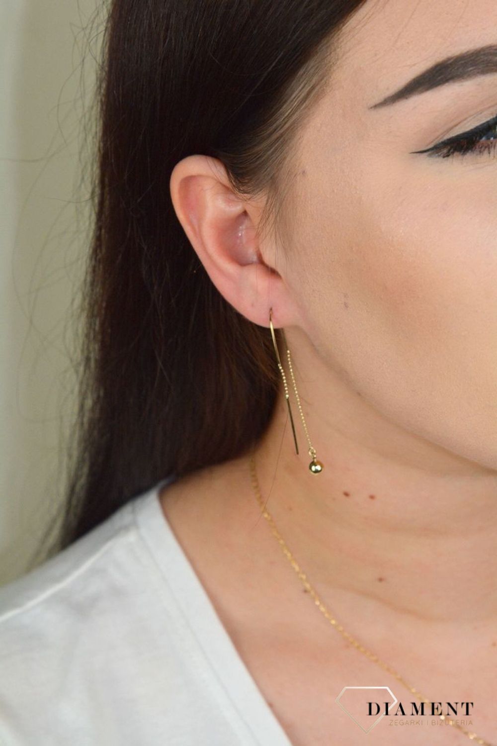 Złote kolczyki przeciągane z gładką kuleczką KL 6522.jpg